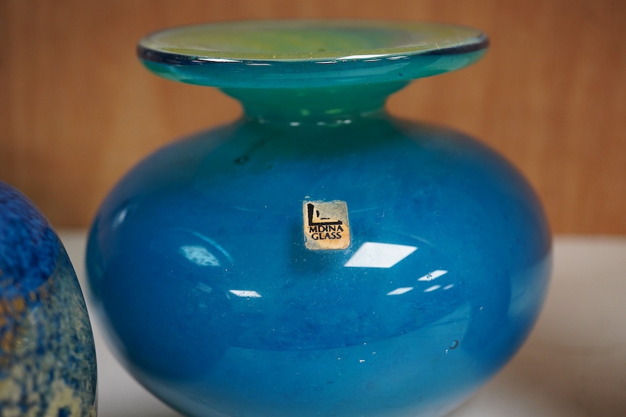 Two Mdina Art glass pieces and two Isle of Wight, 12.5cm